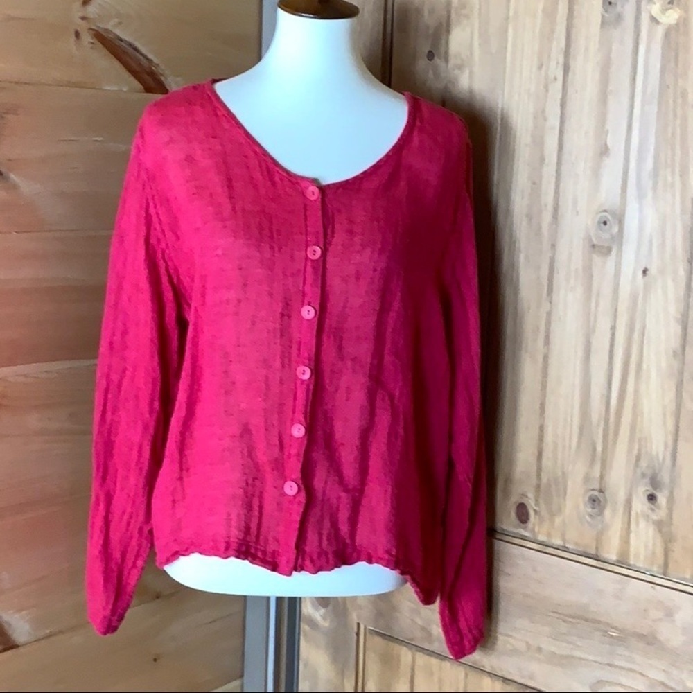Flax red linen button front blouse Size Medium - Picture 5 of 9